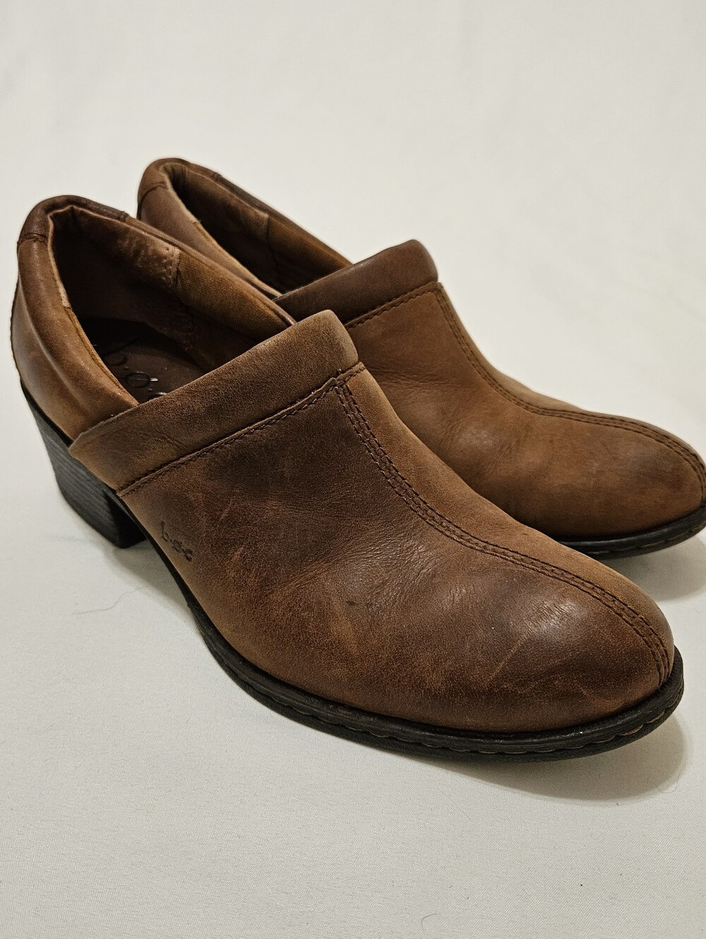 b.o.c. Born Concept Women's Loafers Clogs Brown Leather Block Heel Sz 9 Shoes